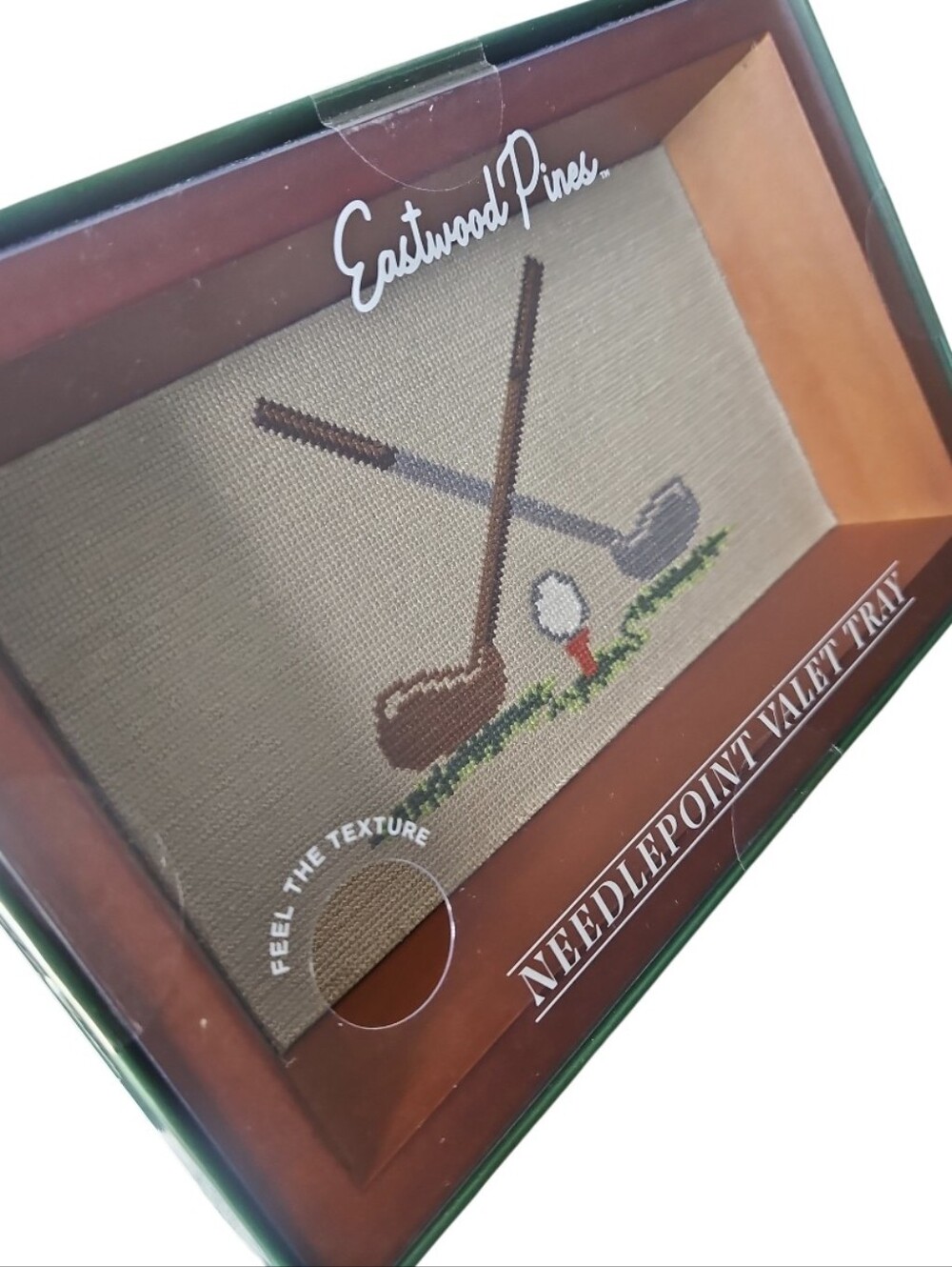 NEW! THE KRAFTSMAN CO. Golf Needlepoint Valet Key Tray Office Desk Dresser